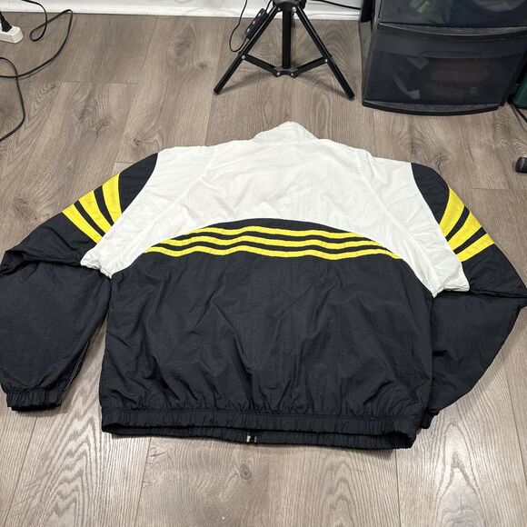 Vintage Adidas Windbreaker Jacket Men’s Large Yellow Black 3-Stripes 90s Retro - Picture 6 of 6